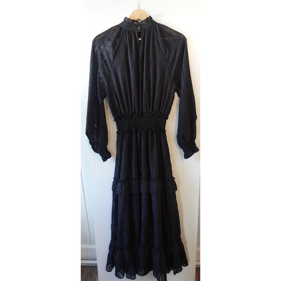 Vintaage Maxi Dress 8 Black Boho Ruffle Tiered Sheer Whimsigoth Goth Witchy Boho - Picture 5 of 12
